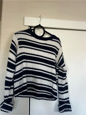 St. John's Bay Navy & White Striped Ribbed Crewneck Sweater